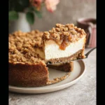 Apple Crumble Cheesecake Slice on a White Plate