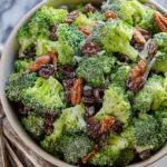 Vibrant Broccoli Raisin Salad on a White Plate