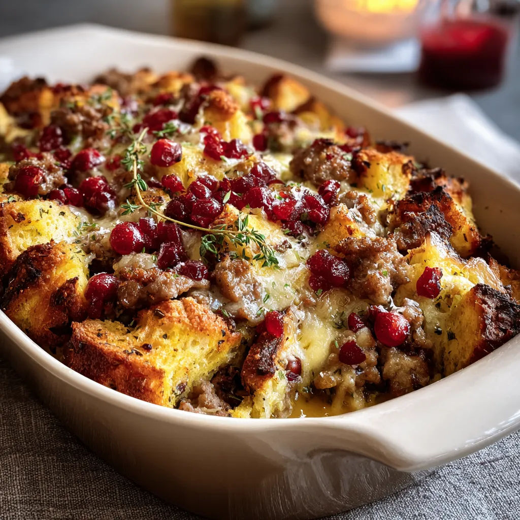 Cranberry Sausage Stuffing Breakfast Casserole Delight
