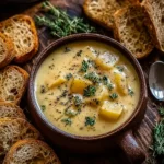 Hearty Cheddar Garlic Herb Potato Soup in a Bowl